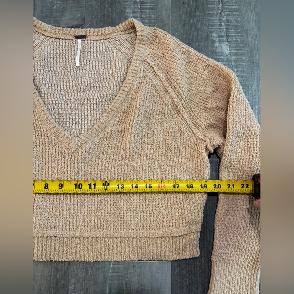 Free People Beige Cozy Knit V-Neck Sweater - Picture 3 of 4
